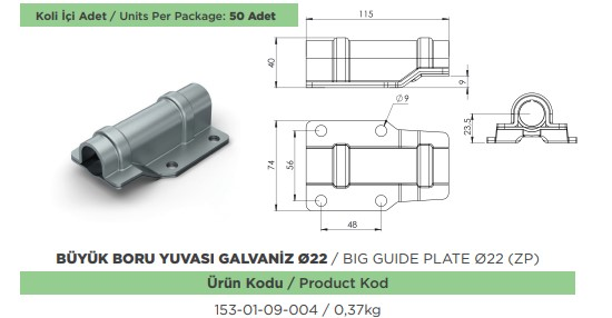 KAPALI KASA BUYUK MIL BORU YUVASI 22 INC GALVENIZ